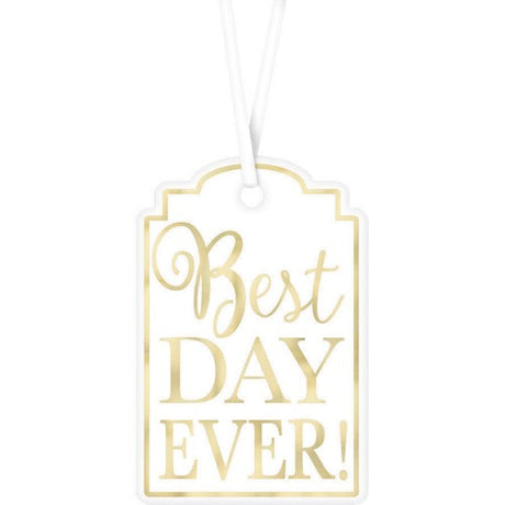 White "Best Day Every" printed gift tags, pack of 25, perfect for personalizing gifts for any occasion.