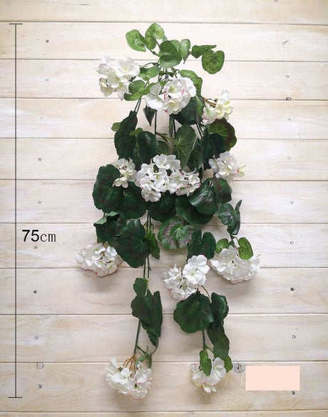 Artificial white geranium flower bush, 75cm, ideal for stylish home decor and low-maintenance floral arrangements.