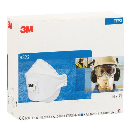 3M 3M Respirator Aura 9322A+ Flat Fold Standard White P2 Pk/10