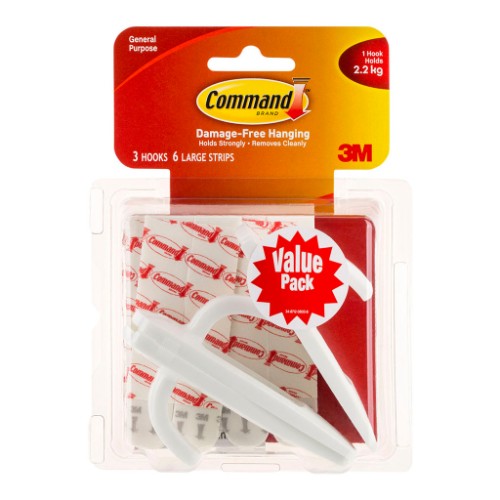 3M Command Hook 17003-3 Large White Pk/3