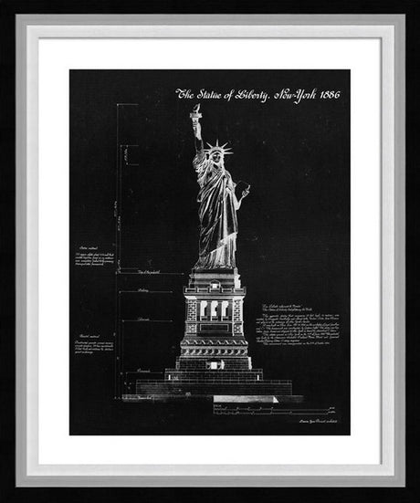 Framed art of Lady Liberty, 53x66cm, featuring intricate details and a durable frame for elegant home decor.