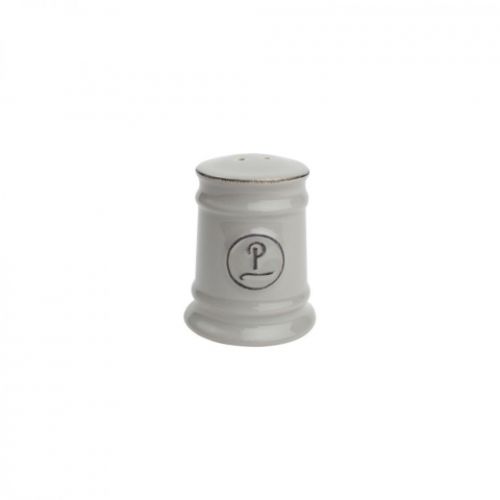 Elegant grey ceramic pepper shaker, 58mm diameter, 74mm height, perfect for stylish dining and easy dispensing.