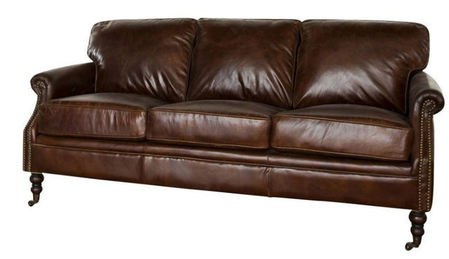 Vintage Cigar 3-seater sofa in top grain leather features a solid hardwood frame and plush feather cushioning for ultimate comfort.