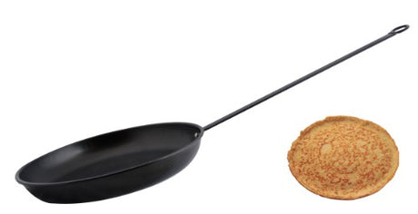 High-quality pancake pan with non-stick coating, carbon steel construction, and large size for cooking multiple pancakes.