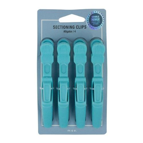 Pack of 4 Mae Sectioning Alligator Clips, designed for secure hair sectioning and styling with double hinges for added grip.