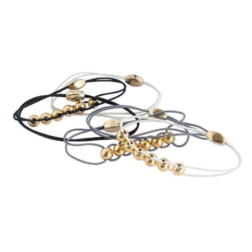 Elegant pack of six gold beads by Mae, designed to enhance hair elastics with sparkle and style for any occasion.