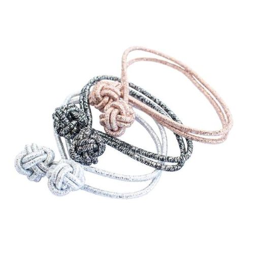 Metallic twist hair elastics pack of 3, offering style and secure hold for chic hairstyles while minimizing hair damage.