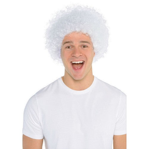 Stunning white curly wig with soft, bouncy curls, perfect for costumes and stylish fun for all ages.