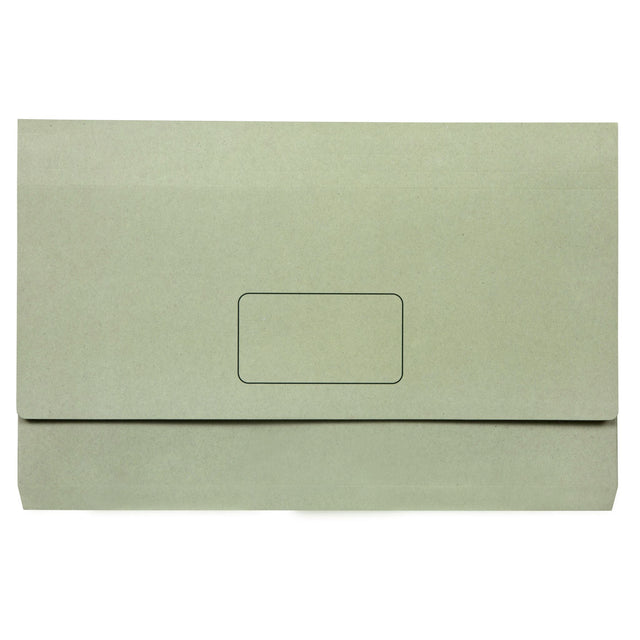 Eco-friendly Marbig Foolscap Wallets in green, pack of 10, hold 300 sheets with a write-on panel for easy labeling.