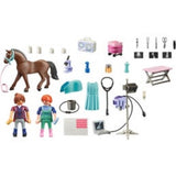 Playmobil Veterinarian for Horses set with figures, horse, X-ray machine, and veterinary tools for imaginative play.