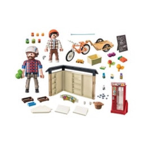 Playmobil Country Farm Shop playset featuring a charming shop, fresh produce, and two figures for imaginative farming fun.