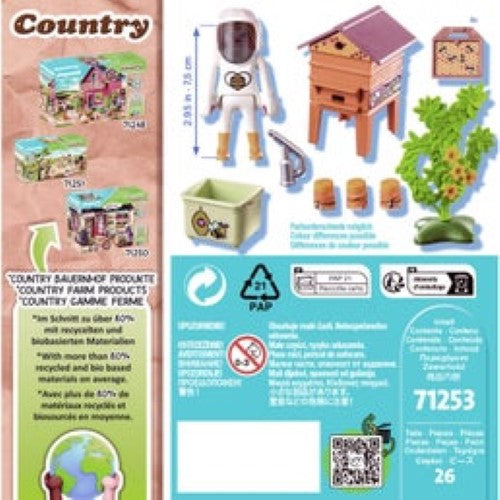 Playmobil Beekeeper playset featuring a caring beekeeper, beehive, and accessories for kids to explore beekeeping and honey production.