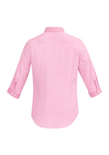 Fifth Avenue Ladies 3/4 Sleeve Shirt in Melon, size 12, featuring chic trims and a soft, stylish striped design.