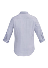 Fifth Avenue Ladies 3/4 sleeve shirt in Patriot Blue, featuring a semi-fitted design and stylish fine stripe detail.