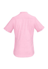 Bordeaux Ladies Short Sleeve Shirt in vibrant Melon, featuring a semi-fitted design, soft cotton blend, and stylish stripes.