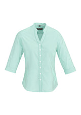 Bordeaux Ladies 3/4 Sleeve Shirt in Dynasty Green, featuring a semi-fitted design, yarn-dyed stripes, and comfortable fabric blend.