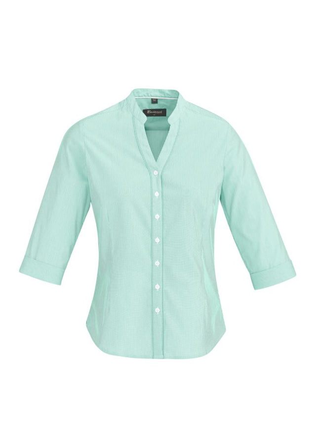 Bordeaux 3/4 sleeve shirt in Dynasty Green, featuring yarn-dyed stripes and a comfortable fit, perfect for any occasion.