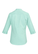 Bordeaux Ladies 3/4 Sleeve Shirt in Dynasty Green, featuring fine stripes and a comfortable stretch cotton blend.
