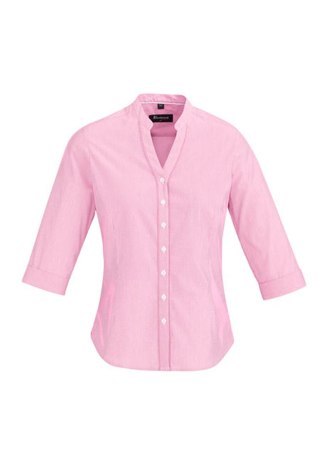 Bordeaux Ladies 3/4 Sleeve Shirt in Melon, size 24, featuring a soft striped design and stylish cuff details for comfort.