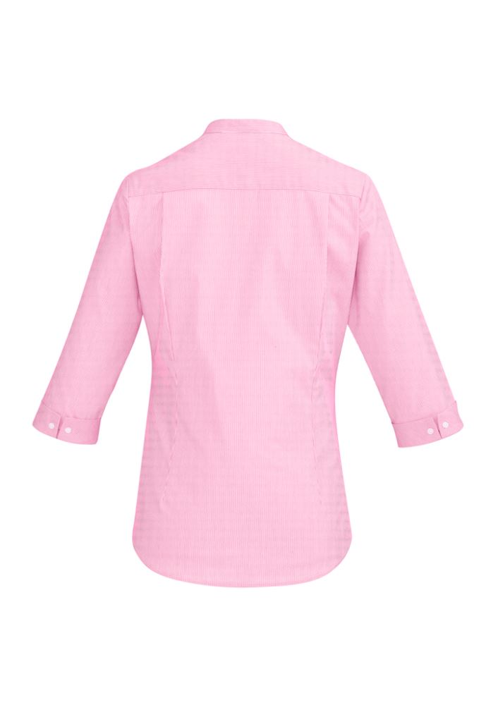 Bordeaux 3/4 sleeve shirt in vibrant Melon, featuring a stylish open neck and fine stripe pattern for versatile wear.