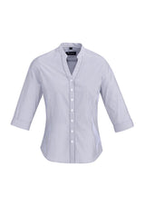 Bordeaux Ladies 3/4 Sleeve Shirt in Patriot Blue, featuring a stylish open neck and comfortable, soft cotton blend.