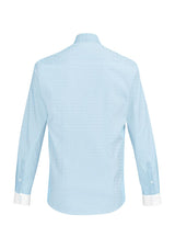 Vermont Ladies Long Sleeve Shirt in Alaskan Blue, featuring a soft cotton blend, stylish stripes, and a modern cuff detail.