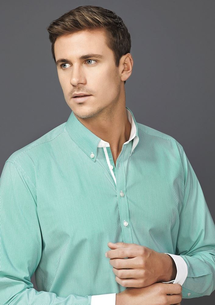 Vibrant melon long sleeve shirt for women, featuring a chic stripe design and comfortable stretch cotton blend.