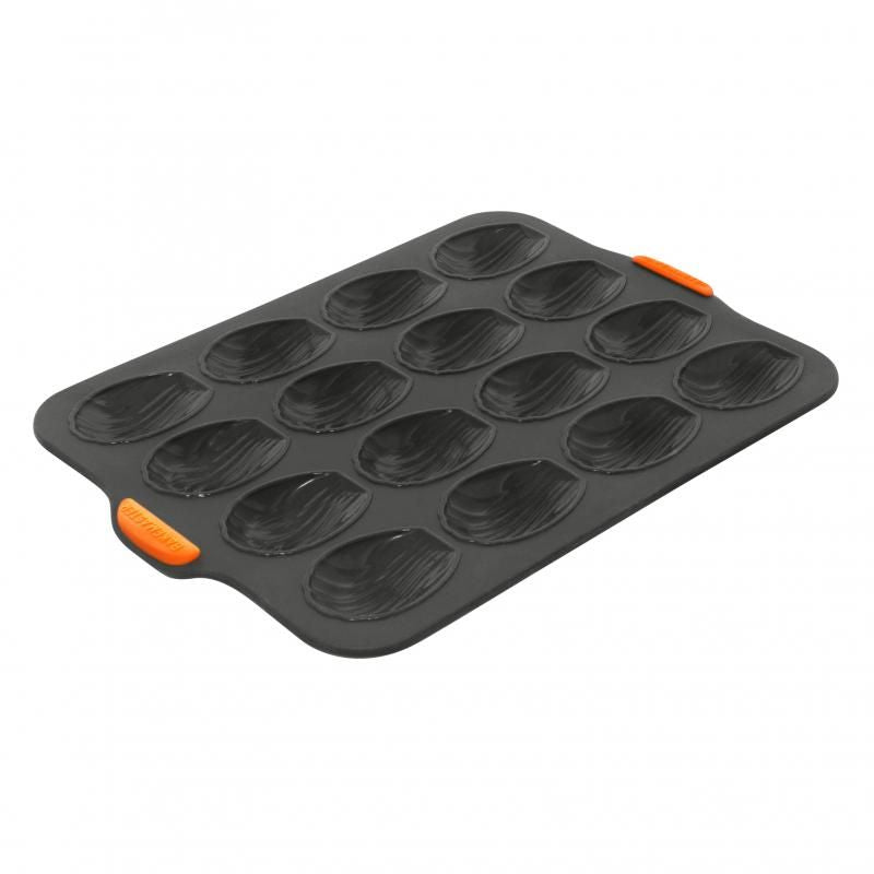 Bakemaster Silicone 16 Cup Madeleine Pan, flexible non-stick design for easy release, ideal for baking madeleines and desserts.