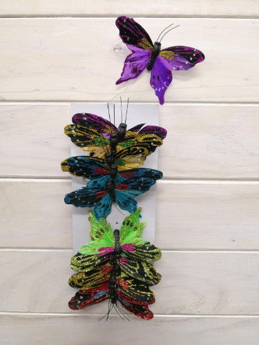 Artificial Craft Butterfly with Glitter x 12