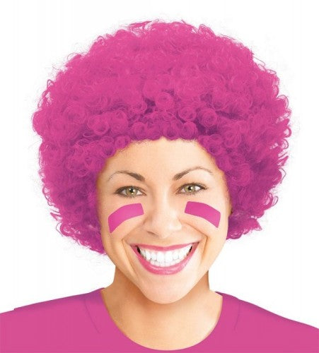 Vibrant pink curly wig for adults and children, perfect for parties, cosplay, and creative styling.