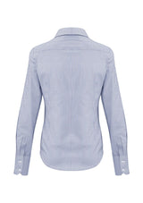 Vermont Ladies Long Sleeve Shirt in Patriot Blue, size 22, featuring a stylish stripe pattern and comfortable stretch fabric.