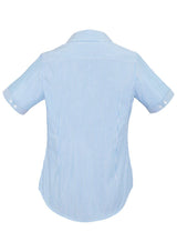 Vermont Ladies Short Sleeve Shirt in Alaskan Blue, featuring a flattering fit, soft textured fabric, and stylish wide stripes.