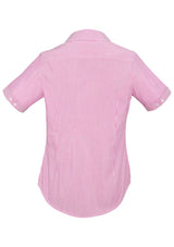 Vermont Ladies Short Sleeve Shirt in Melon, featuring wide stripes, soft texture, and a semi-fitted design for all-day comfort.
