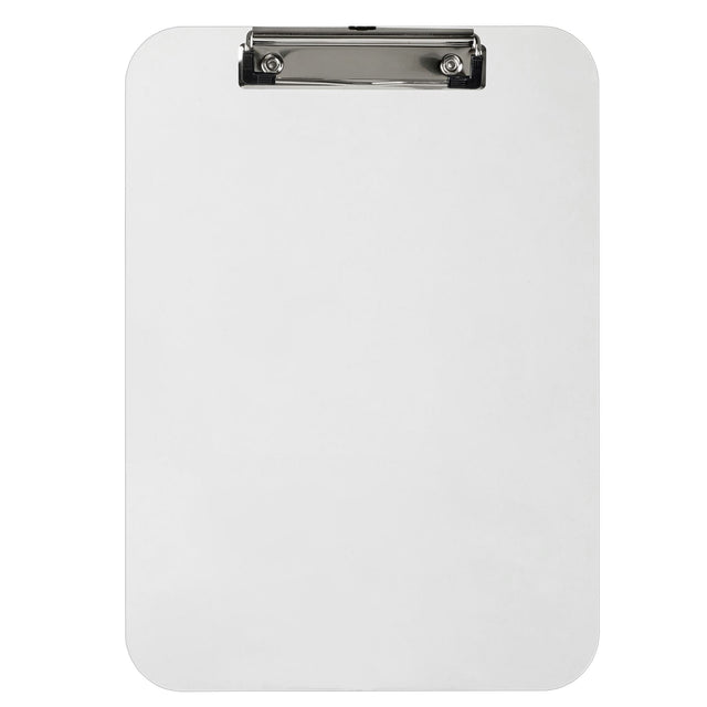 Clear A4 Esselte clipboard made of acrylic, featuring a robust metal clip and retractable hook for secure document holding.