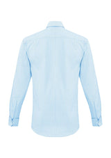 Vermont Men's Long Sleeve Shirt in Alaskan Blue, a stylish, breathable, Euro-fit shirt with wide stripes and French cuffs.