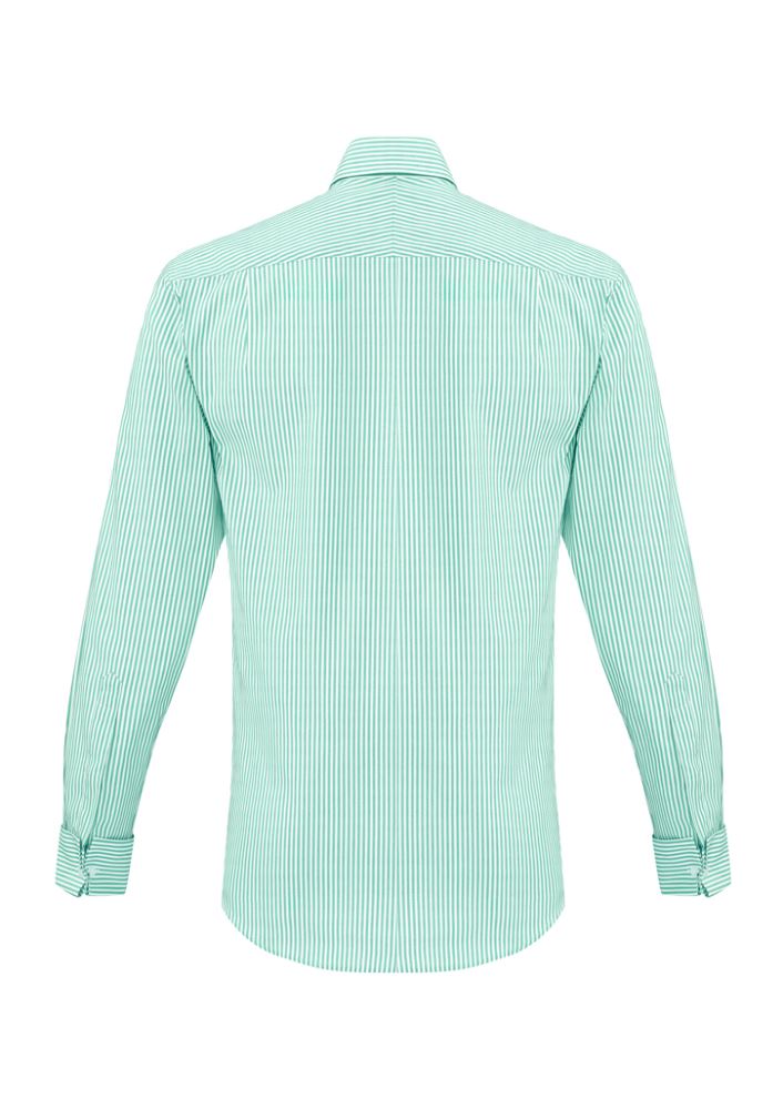 Vermont Men's Long Sleeve Shirt in Dynasty Green with Euro-fit design, spread collar, and yarn-dyed wide stripes.