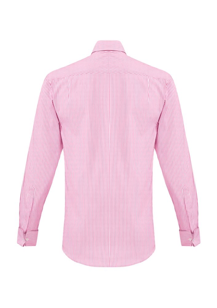 Vermont Men's Long Sleeve Shirt in Melon, Small; stylish Euro-fit, soft stretch fabric, wide stripes, and French cuffs.