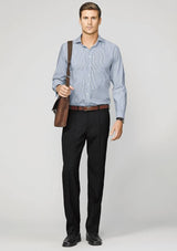 Vermont Men's Long Sleeve Shirt in Alaskan Blue, Large, featuring a soft striped fabric, spread collar, and French cuffs.