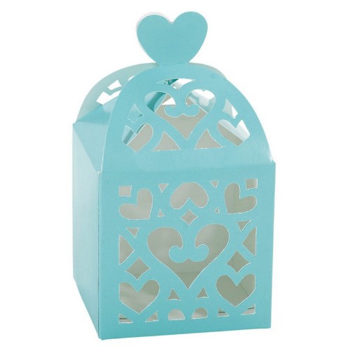 Charming robin's-egg blue lantern paper favor boxes, perfect for sweets and gifts, pack of 50 for elegant celebrations.