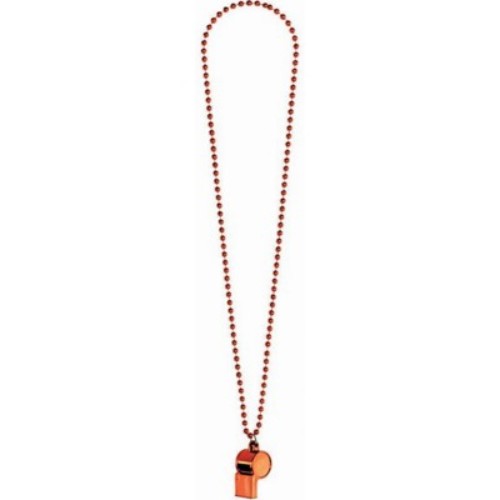 Vibrant orange 36-inch chain necklace with a unique whistle charm, perfect for stylish layering or solo wear.