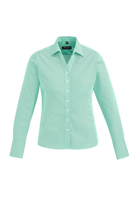 Hudson Ladies Long Sleeve Shirt in Dynasty Green, featuring premium cotton, elegant design, and versatile fit for all occasions.
