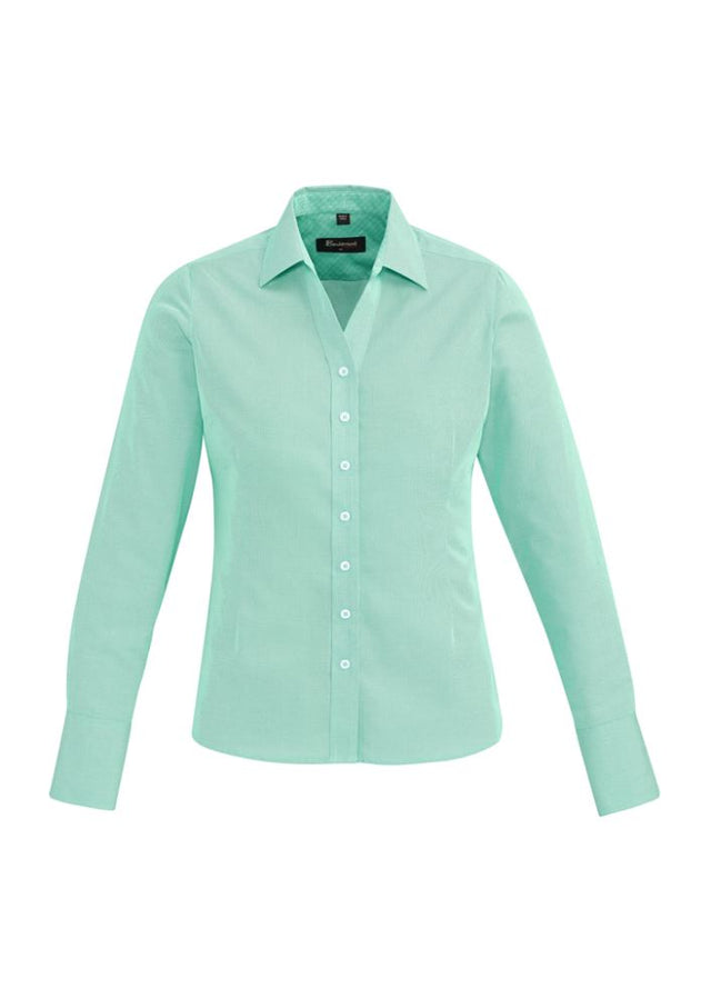 Hudson Ladies Long Sleeve Shirt in Dynasty Green, featuring premium cotton, elegant design, and versatile fit for all occasions.