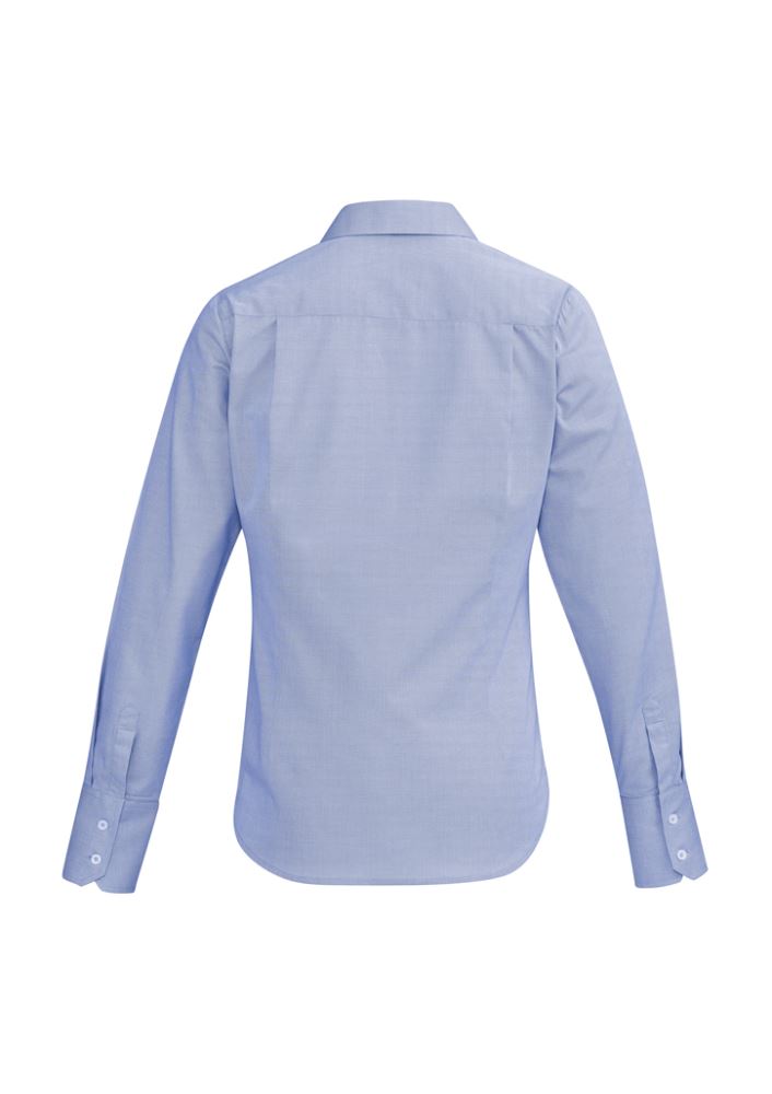 Hudson Ladies Long Sleeve Shirt in Patriot Blue, semi-fitted cotton with cuff fold-back and inverted pleat for comfort.