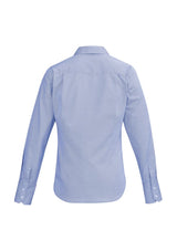 Hudson Ladies Long Sleeve Shirt in Patriot Blue, semi-fitted cotton with cuff fold-back and inverted pleat for comfort.