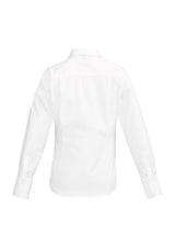 Hudson Ladies Long Sleeve Shirt in white, featuring a semi-fitted design, 100% cotton fabric, and stylish open neck for versatile wear.