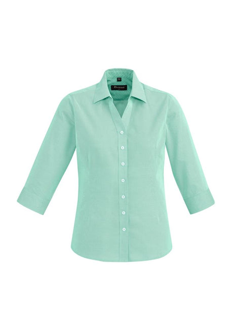 Hudson Ladies 3/4 Sleeve Shirt in Dynasty Green, featuring 100% cotton, stylish cuff fold-back, and semi-fitted design for comfort.