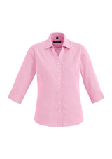 Hudson Ladies 3/4 Sleeve Shirt in melon, featuring breathable cotton, cuff fold-back detail, and stylish semi-fitted design.