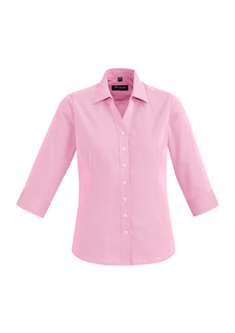 Hudson Ladies 3/4 Sleeve Shirt in melon, featuring breathable cotton, cuff fold-back detail, and stylish semi-fitted design.