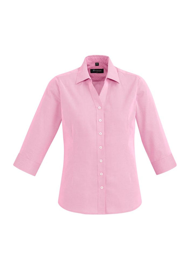 Hudson Ladies 3/4 Sleeve Shirt in melon, featuring breathable cotton, cuff fold-back detail, and stylish semi-fitted design.