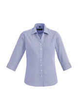 Hudson Ladies 3/4 Sleeve Shirt in Patriot Blue, featuring 100% cotton, cuff fold back, and stylish semi-fitted design.